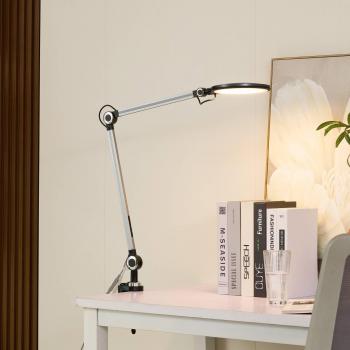 Lámpara de pinza LED Nyxaris, gris, metal, CCT, 52 cm con dimmer táctil