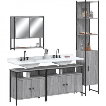 Conjunto de muebles de baño 4 piezas gris Sonoma madera contrachapada