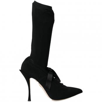 Black Lace-Up Stiletto Heel Mid Calf Boots - EU39/US8.5, Dolce & Gabbana, Heeled Boots, Female, Black