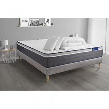 Pack Colchón Viscoelástico Actimemo Plus 160x200 cm con Somier Kit Gris, 2 Almohadas y Edredón
