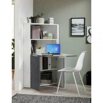 Escritorio Esquinero Gianmaria, Mueble Multiusos con Estantes y Encimera, Escritorio Ahorrador de Espacio, 100% Fabricado en Italia, 70 x 57 x 140 cm,