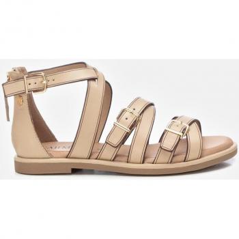 Sandalias planas de piel Carmela modelo 161487 para mujer en color beige