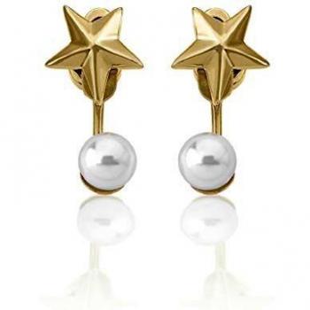 Majorica Rock star 16005.01.0.000.010.1 - Pendientes en acero con baño de oro amarillo y perla blanca.