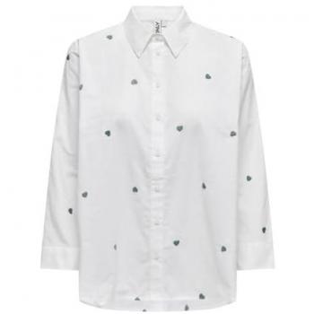 Only New Lina Grace Long Sleeve Blouse with Sagebrush Heart Print, Bright White