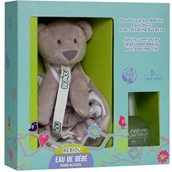 Cofre Bebé: Doudou Oso con Clip para Chupete + Agua de Bebé Sin Alcohol 50ml