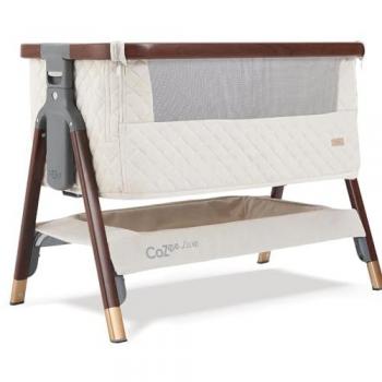 Tutti Bambini CoZee Luxe Bedside Crib - Walnut & Cream, 69cm H x 56cm W x 92cm L, Quilted Velvet Baby Crib with 100% Cotton Jersey Lining, Foldable Baby