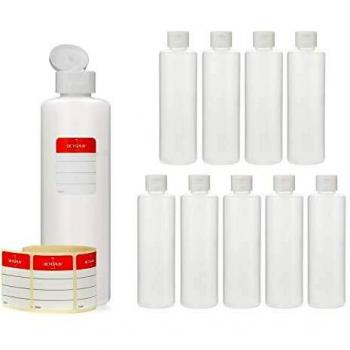Octopus 10 Botellas de plástico 250 ml, Botellas de plástico de HDPE con Tapones abatibles Blanco, Botellas vacías con Tapa abatible Blanco, Botellas Redondas con Etiquetas para marcar