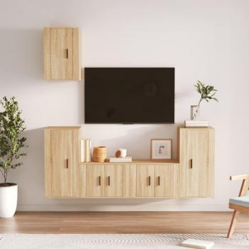 Set de muebles de TV 5 piezas madera contrachapada roble Sonoma Marrón