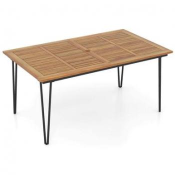 63-Inch Natural and Black Outdoor Dining Table for 6 People