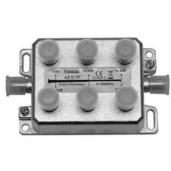 Distribuidor de Antena 6 Salidas AZ 617 F - 12-17 dB, Adaptador de Cable F a F, Metalizado