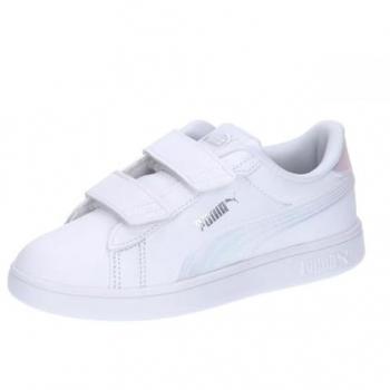 Zapatillas PUMA Smash 3.0 Holo 2.0 para Niña con Velcro, Color Blanco y Mauve Mist, Talla 32
