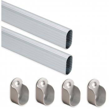 EMUCA - Kit de Barra de Armario Oval 950mm y Soportes, anodizado Mate, Lote de 2