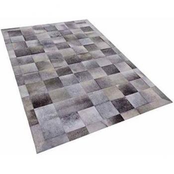 Alfombra de Piel de Vaca Gris 140 x 200 cm Patchwork Geométrico Alacam