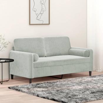 Light Gray Velvet 2-Seater Sofa with Pillows 140 cm