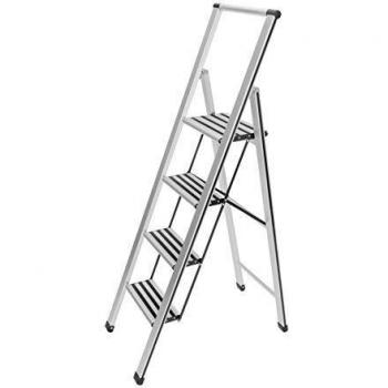 Escalera de aluminio plegable 4 peldaños con seguridad antideslizante y diseño compacto WENKO