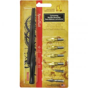 Juego de Plumas para Dibujo Speedball Cartoon, 2 Plumas, 4 Puntas, Kit DIY para Cómics y Animación, Color Negro