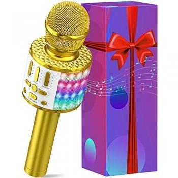Micrófono Karaoke Bluetooth, Microfono Inalámbrico Karaoke con Altavoz y LED, Micrófono Portátil para Niños Canta Partido Musica, Niñas Juguete de Regalo, Soporte Youtube, Skype, Android/iOS/PC/AUX