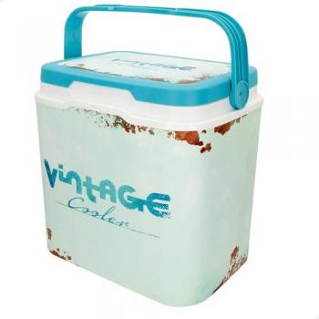 Nevera Rígida de Playa 24L Aktive Classic, Aislamiento de Poliuretano, Mantiene el Frío hasta 15h, Tapa con Cierre Seguro, Diseño Vintage Azul, Asa Ergonómica