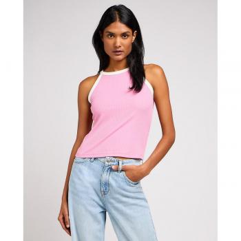 Camiseta Lee Cropped Halter sin mangas con ribetes a contraste para mujer en color rosa, talla L