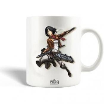 Taza de Cerámica - Ataque a los Titanes - Mikasa Ackerman - 30cl - Apta para Lavavajillas - Blanca