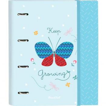 Carpeta Blackfit8 Mariposa A4 con 4 Anillas de 35mm y Recambio, Azul Claro, Dimensiones 27x32x3.5 cm