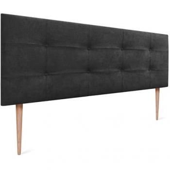 Cabecero Acolchado Capitone 150x115cm Tapizado en Polipiel y Tela Acualine Negro con 8cm de Grosor y Patas