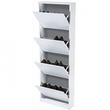 Mueble Zapatero Serie Loira 52AB Topkit Armario Zapatero Estrecho Alto con 4 Puertas Abatibles, Medidas: 161x54x16 cm, Color Blanco