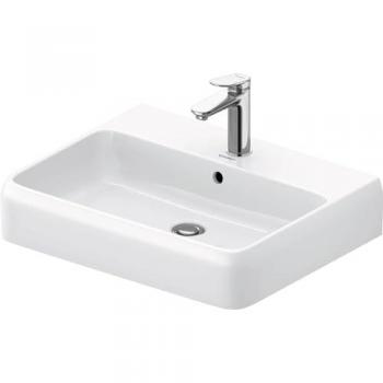 Lavabo sobre encimera Duravit Collection One, 50x42 cm, blanco brillante, con agujero para grifería y rebosadero, parte inferior pulida