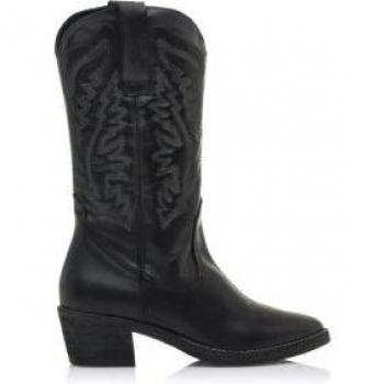 Mustang Teo Botas de Mujer Casual Cowboy Piel Negro Tacón 5cm Punta Afilada Sin Cierre