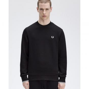 Sudadera de hombre Fred Perry sin capucha, cuello redondo, negra, talla XXL - 80% algodón, 20% poliéster