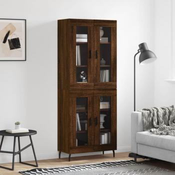 Aparador alto de madera contrachapada marrón roble 69,5x34x180 cm
