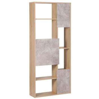 Librería Moderna de 5 Niveles en Madera Clara con Estanterías de Hormigón Grada