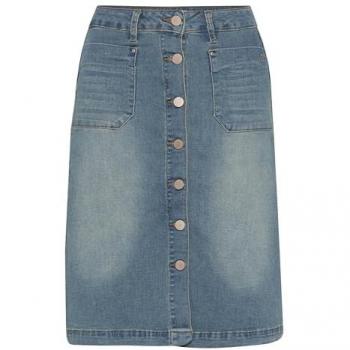 Cream Women's High-Waisted Denim Skirt, Light Blue, Flared Fit, Above Knee Length