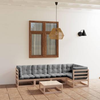 6-Piece Solid Pine Wood Garden Lounge Set with Cushions