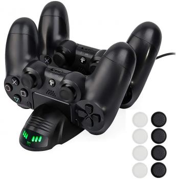 Cargador Mando PS4 Solotree Cargador Doble Cargador simultáneo del USB Soporte con el Indicador del LED para PS4/PS4 Pro/PS4 Slim Controller
