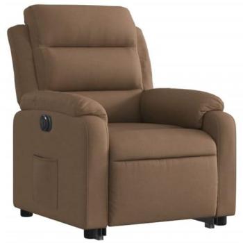 Sillón eléctrico reclinable elevable de tela marrón con respaldo ajustable, ideal para personas mayores