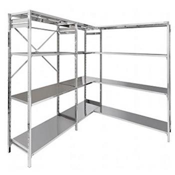 Estantería de acero inoxidable con ganchos y estantes ajustables lisos 200x40x200h
