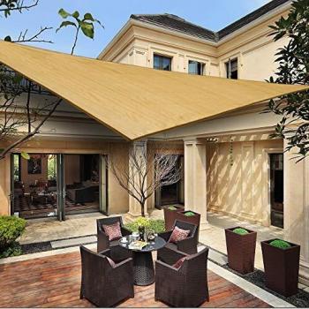 HENG FENG Toldo Vela de Sombra HDPE Triangular 3x3x4.25m Rayos UV Solar Protección Transpirable para Patio Exteriores Jardín Color Arena