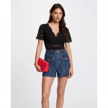 Body de mujer Morgan manga corta con encaje y plumeti, ajuste slim fit