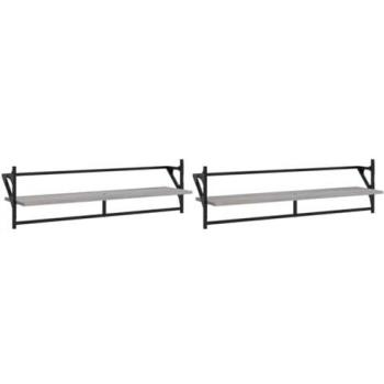 Estantes de pared con barras 2 uds 100x25x30 cm Negro, Roble Sonoma, Roble ahumado Mueble Almacenaje Estantería para Oficina, Estudio, Dormitorio Estantería/Librería/