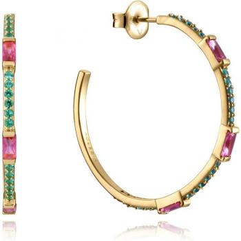 Pendientes Viceroy Elegant de Plata Bañada en Oro con Circonitas Rosas y Verdes