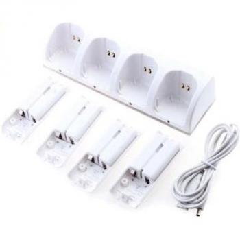 Kit 4 x batería recargable y el muelle de la estación Quad 4 Cargador para Wii Controller Blanco Remoto