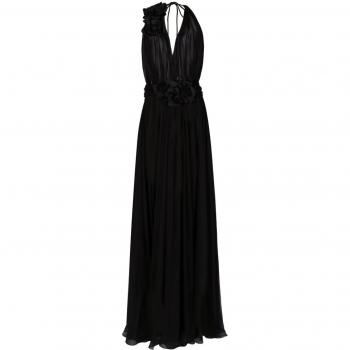 Dolce & Gabbana Women's Floral-Detail Pleated Silk Maxi Dress in Black | Size XS | F6DJSTFU1ATN0000