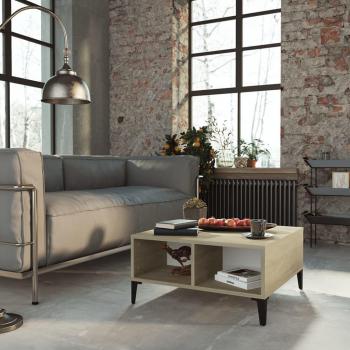 Mesa de centro de aglomerado blanco y roble Sonoma 60x60x30 cm, Mesita de Salón o Comedor o Auxiliar Mesa de Café Meuble Salón