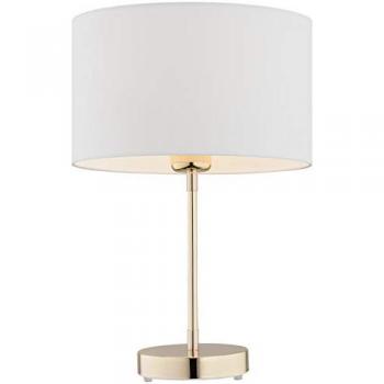 Lámpara de Mesa Emmeleigh Blanca con Pantalla Redonda y Base de Acero Latón 44 cm