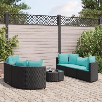 Set de sofás de jardín 7 pzas con cojines ratán sintético negro
