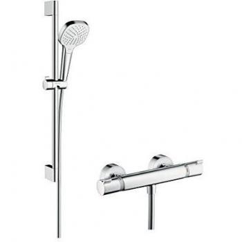Hansgrohe Croma Select E Sistema de Ducha de Superficie Vario con Ecostat Termostato Confort y Barra de Ducha 65 cm, 27081400, Blanco/Cromo - 27081400