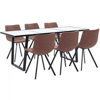 vidaXL Juego de Comedor 7 Piezas Cuero Sintético Mobiliario Decoración Interior Casa Hogar Robusto Duradero Resistente Funcional Práctico Útil Marrón
