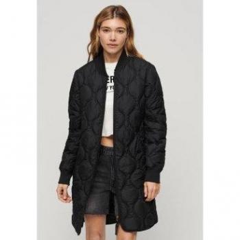 Superdry Women's Long Black Studios Jacket, Casual Polyester, Size S