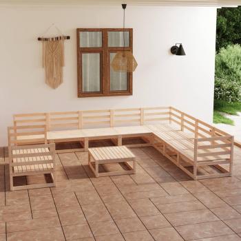 Juego de sofás de jardín 11 piezas de madera maciza de pino